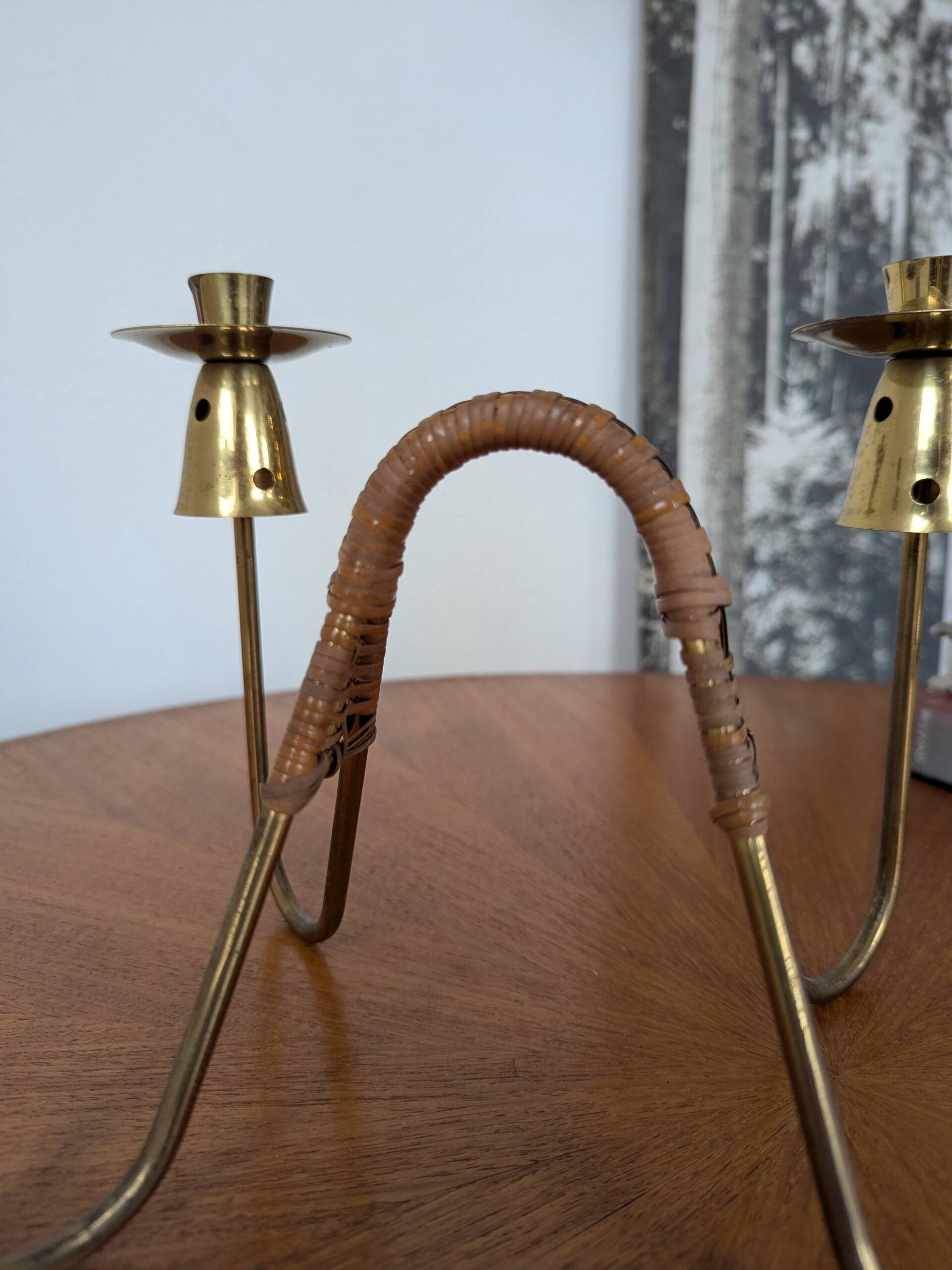 Brass and rattan candlestick