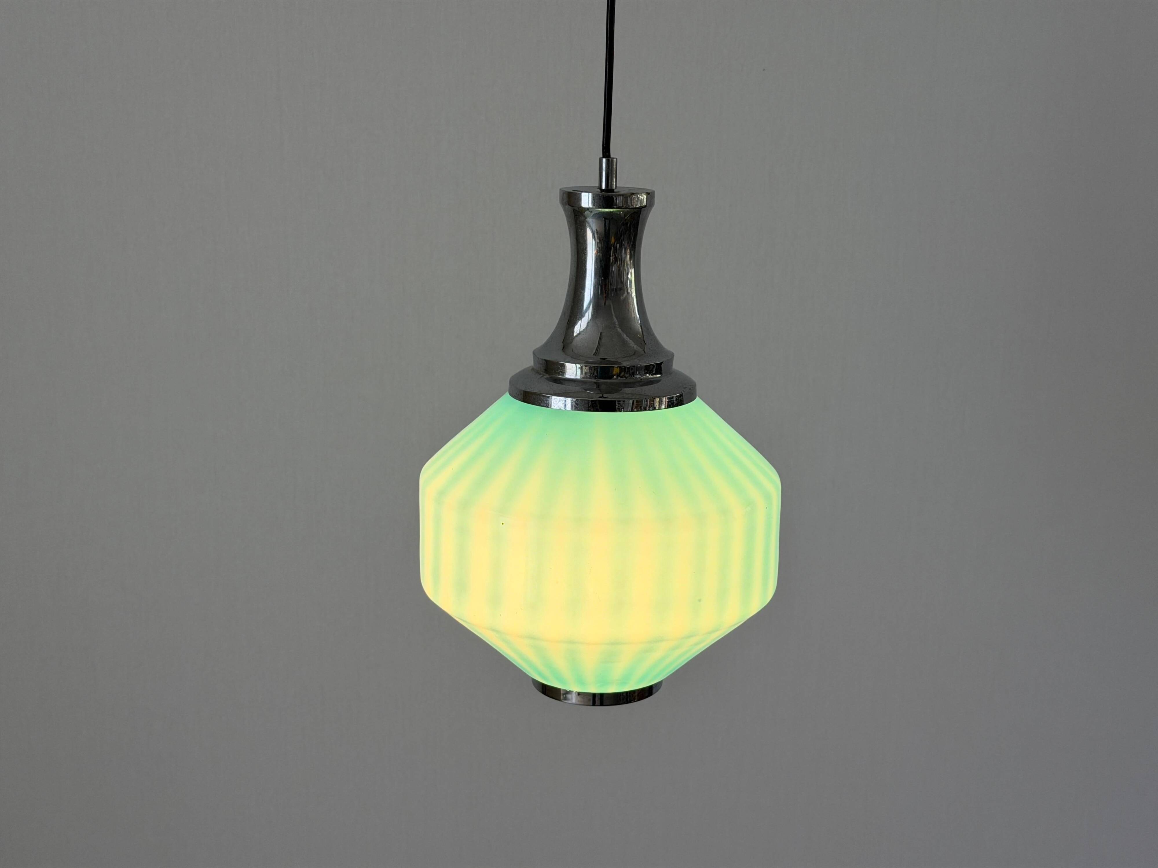 Blue glass ceiling light with a chrome frame, 1960s, Germany.