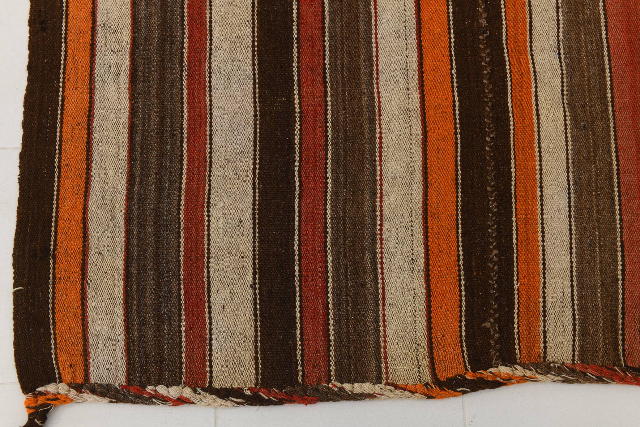 6x8 Brown Red Striped Vintage Kilim Rug, 195x259Cm