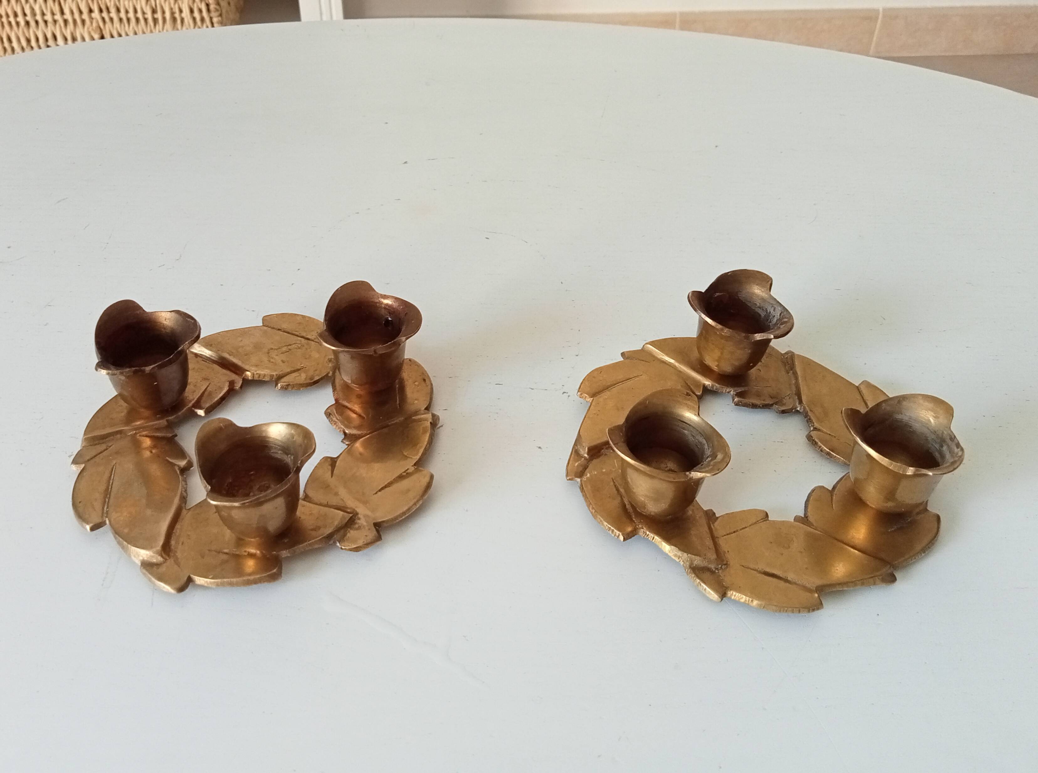 Vintage solid brass gold candle holder