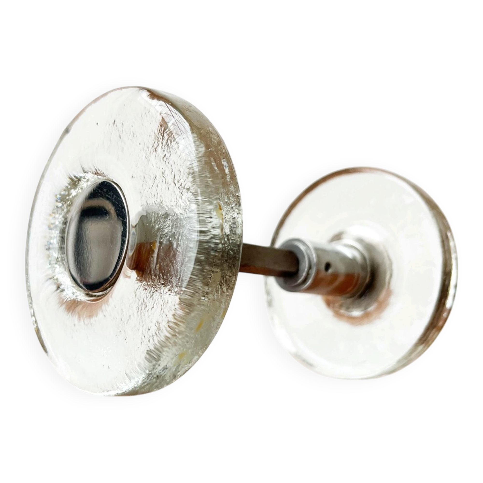 Mid-century modern glass and metal door handle from the space age, Germany, 1960s.