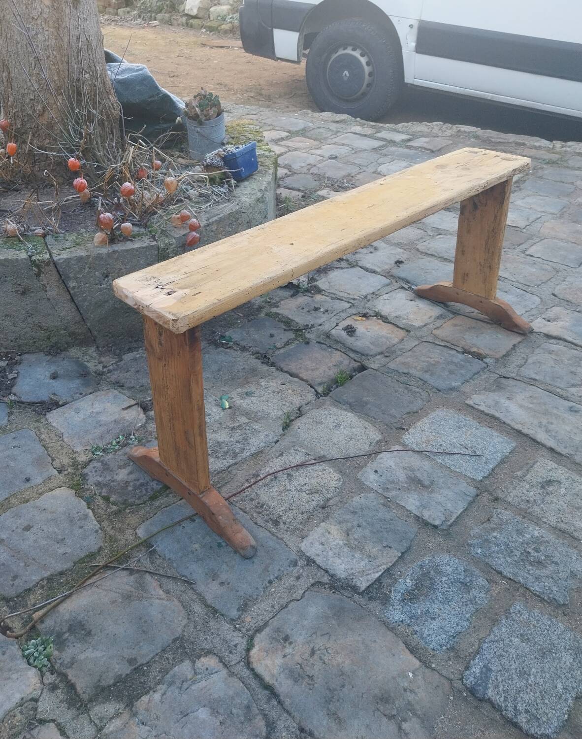 Brutalist wooden bench