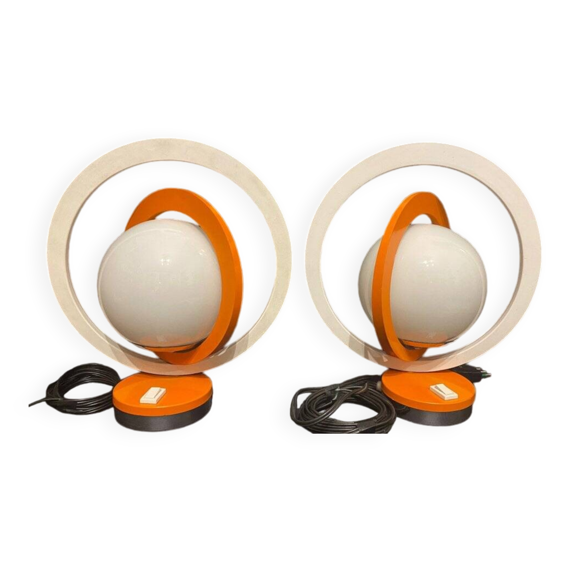 Pair of Vintage Table Lamps • Saturn • Steel and Glass • Space Age • 1960