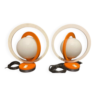 Paire de Lampes de Table Vintage • Saturn • Acier et Verre • Space Age  • 1960