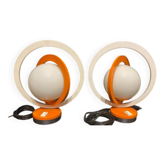 Paire de Lampes de Table Vintage • Saturn • Acier et Verre • Space Age  • 1960