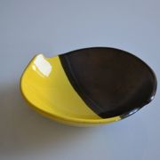 Bicolour ceramic cup in black and yellow signed Luc Vallauris 1950