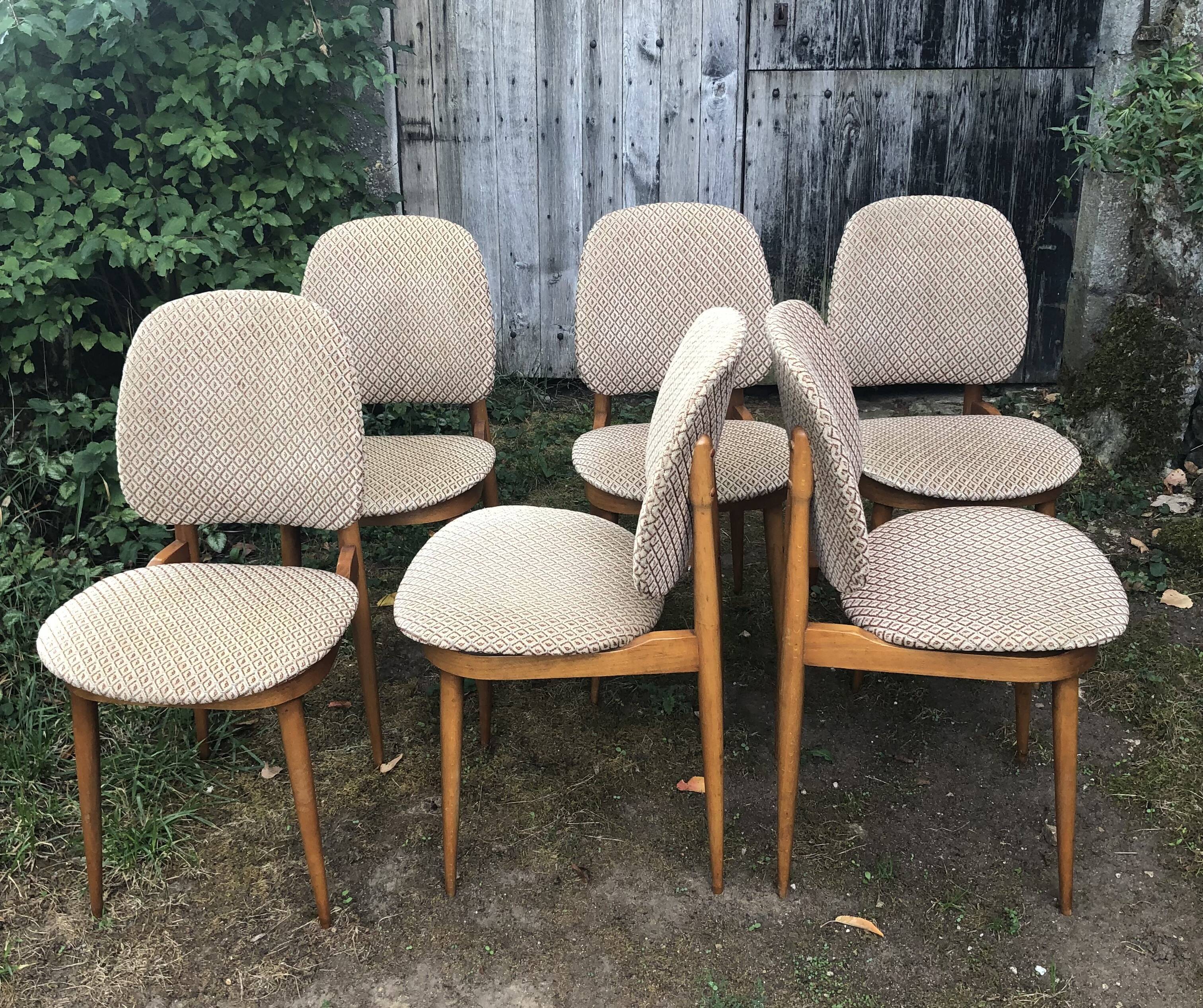 Wooden and velvet chairs 60s