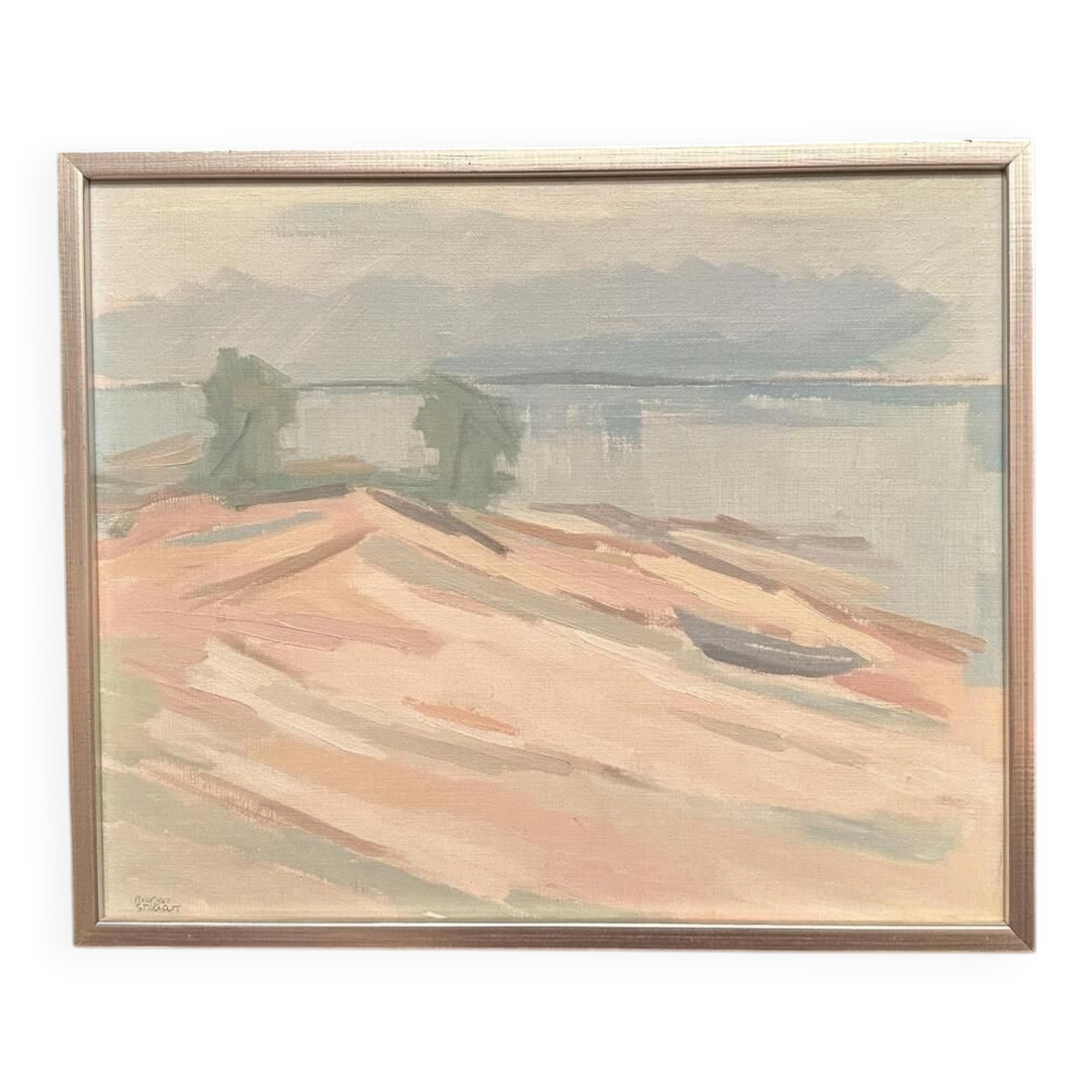 Original Swedish Oil On Canvas – “Coastal Serenity” – Signed – Vintage & Framed – 48 × 40 Cm