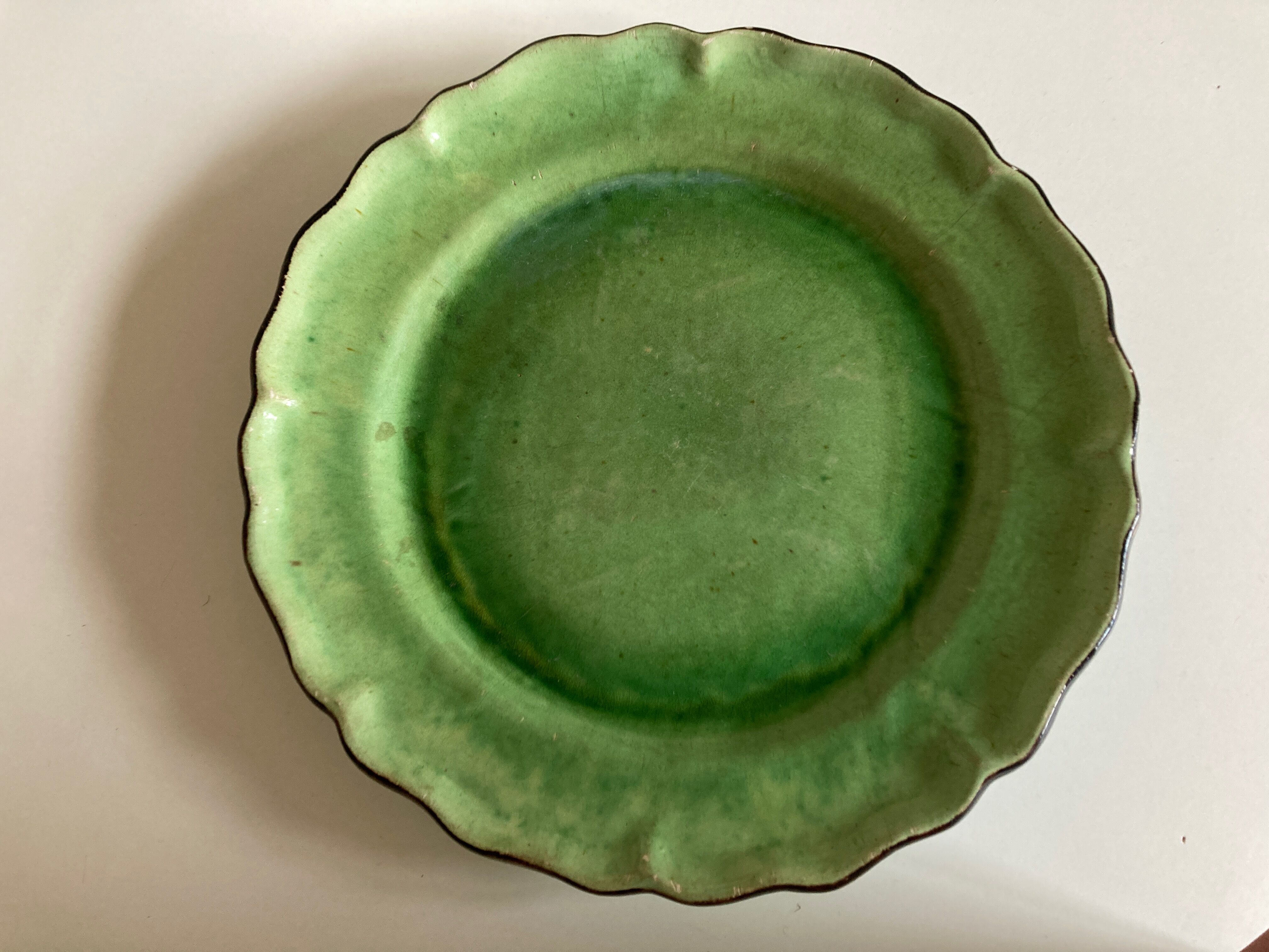 Centerpiece in glazed clay with godrons Dieulefit 1950