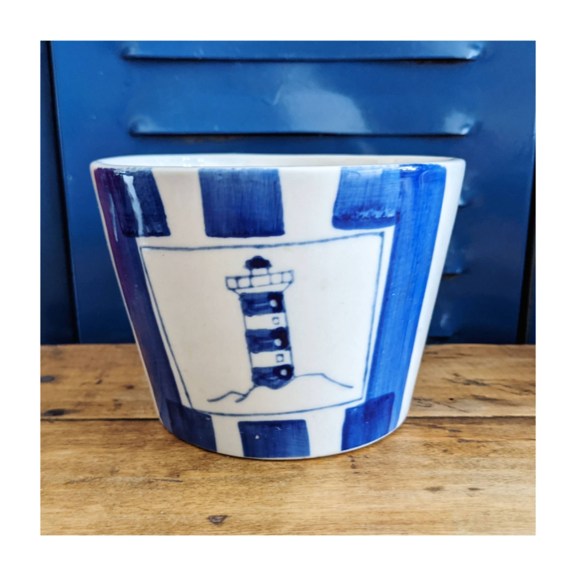 Pot / Blue and White Lighthouse Pot
