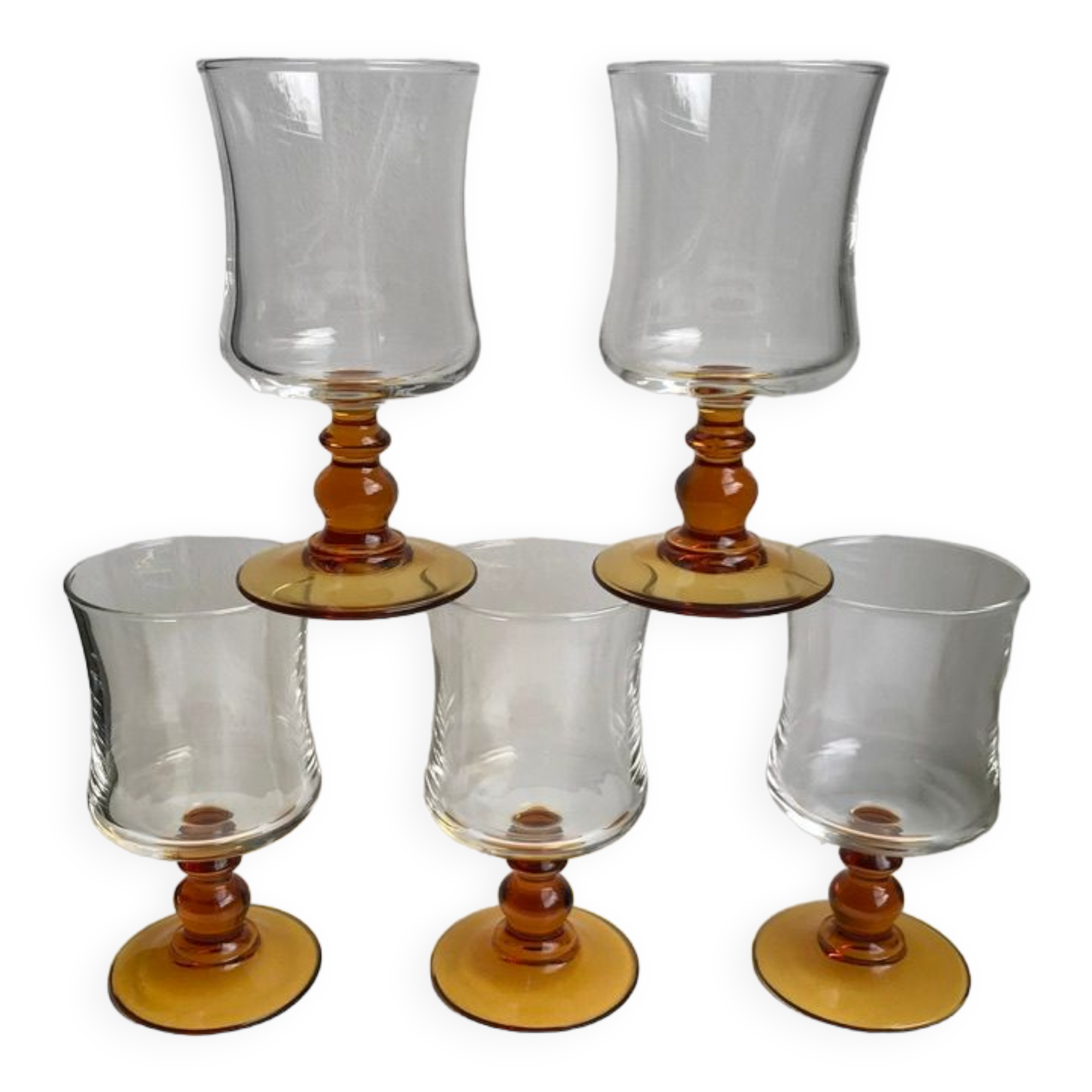 Set of 5 glasses with amber feet 70s