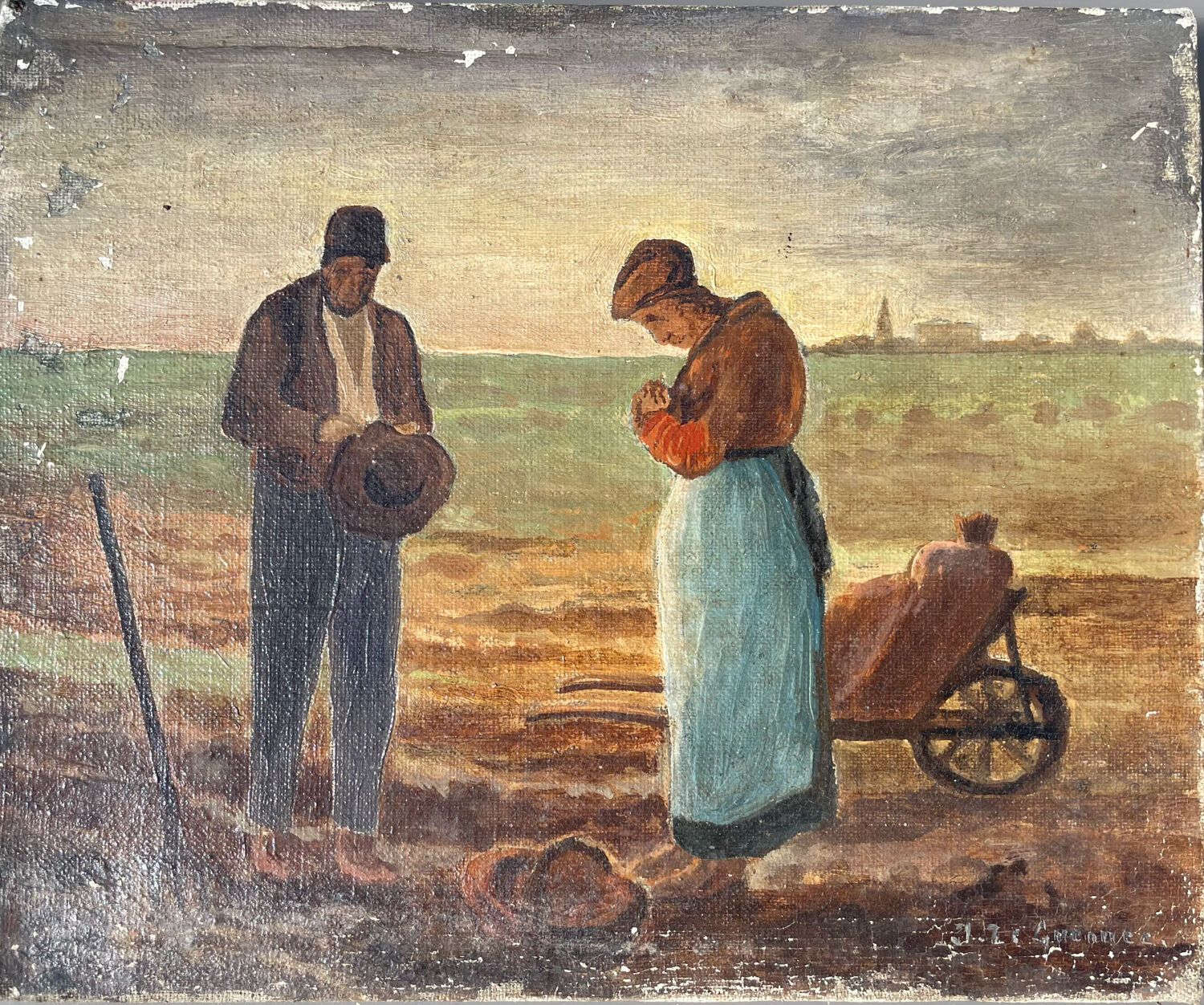 Painting study of the Angelus of Millet, late 19th, early 20th century