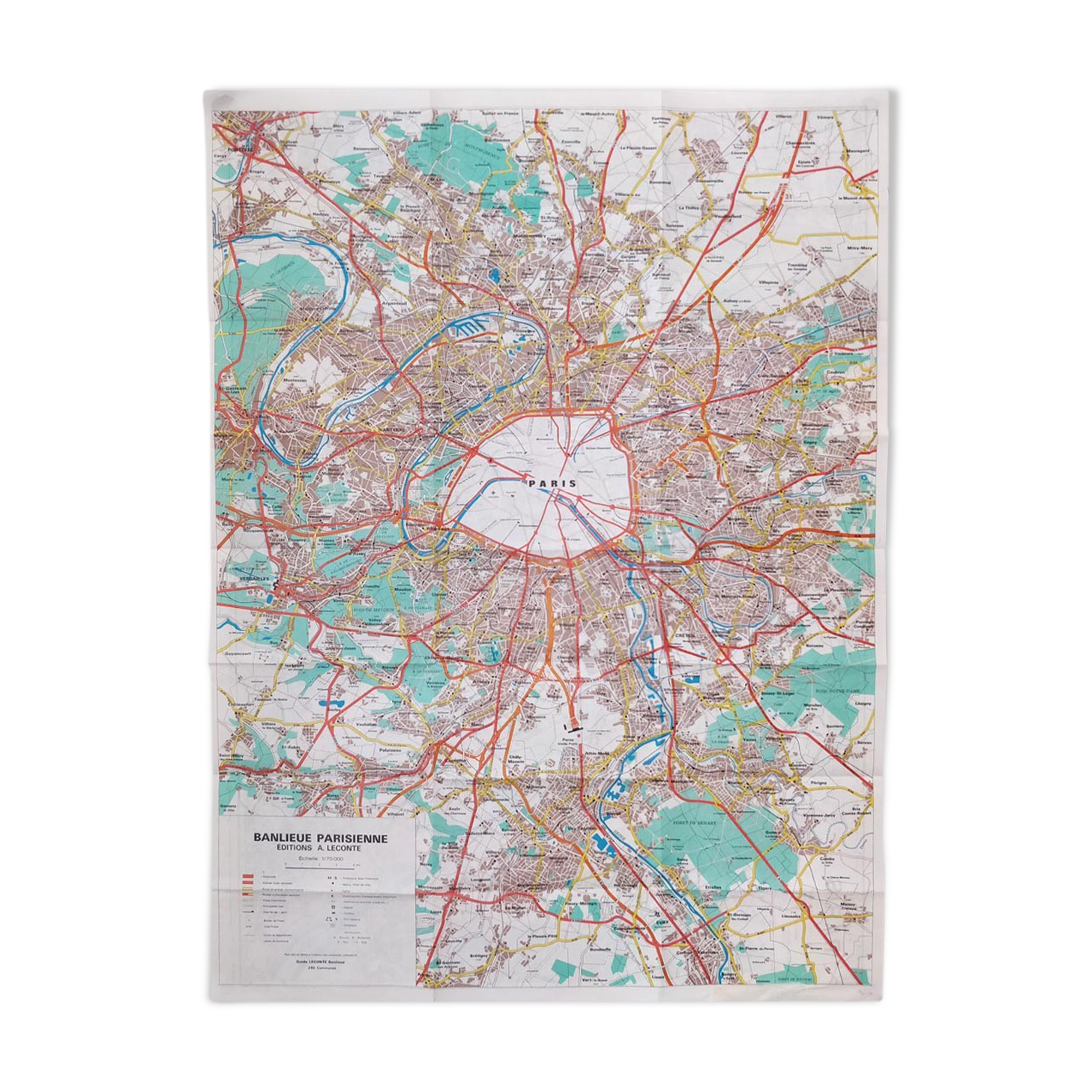 Map old Paris suburb 74x55cm edition A. Leconte 1970