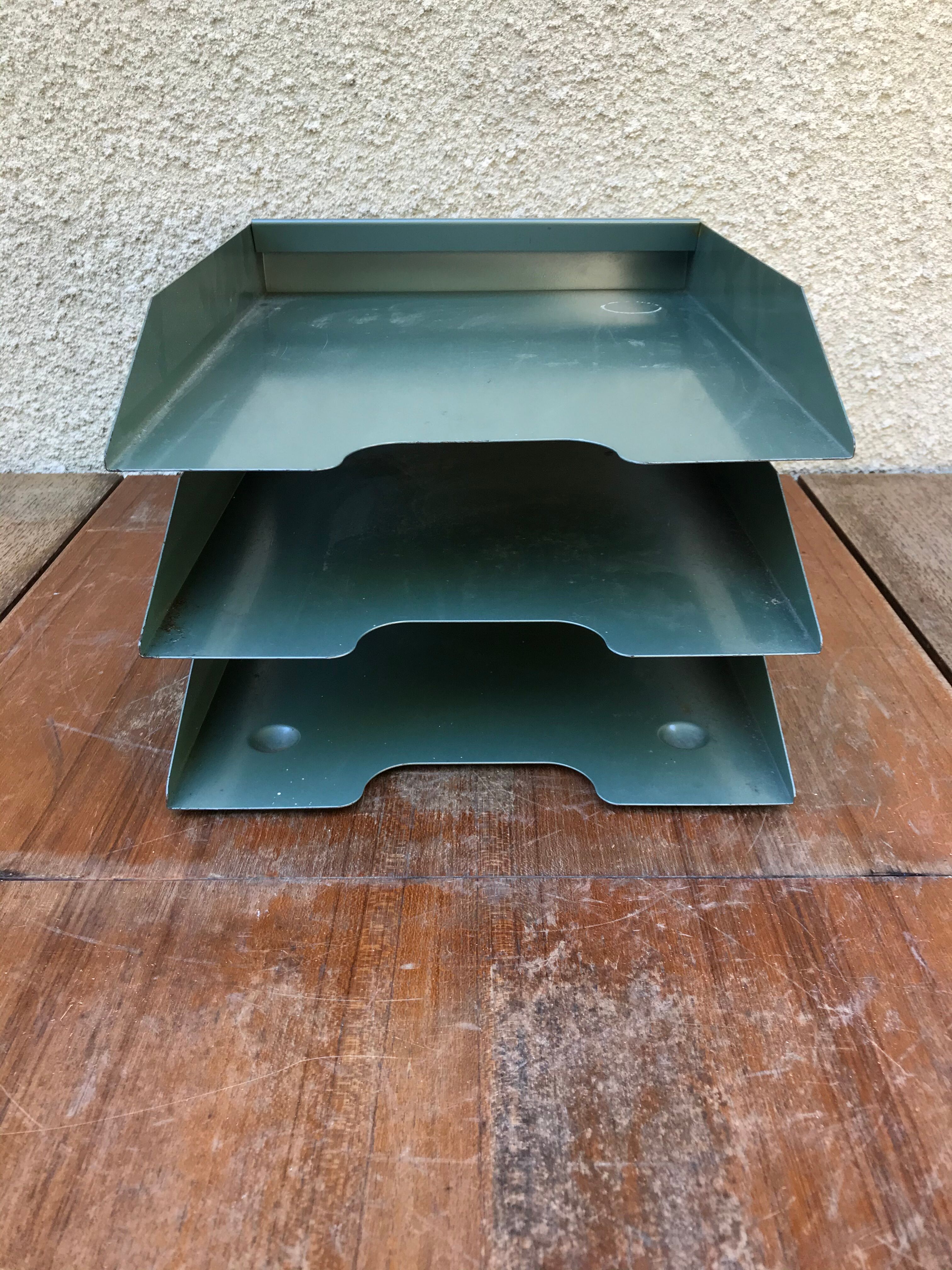 Former Locker Door Documents 3 Compartments Metal Green Vintage Workshop