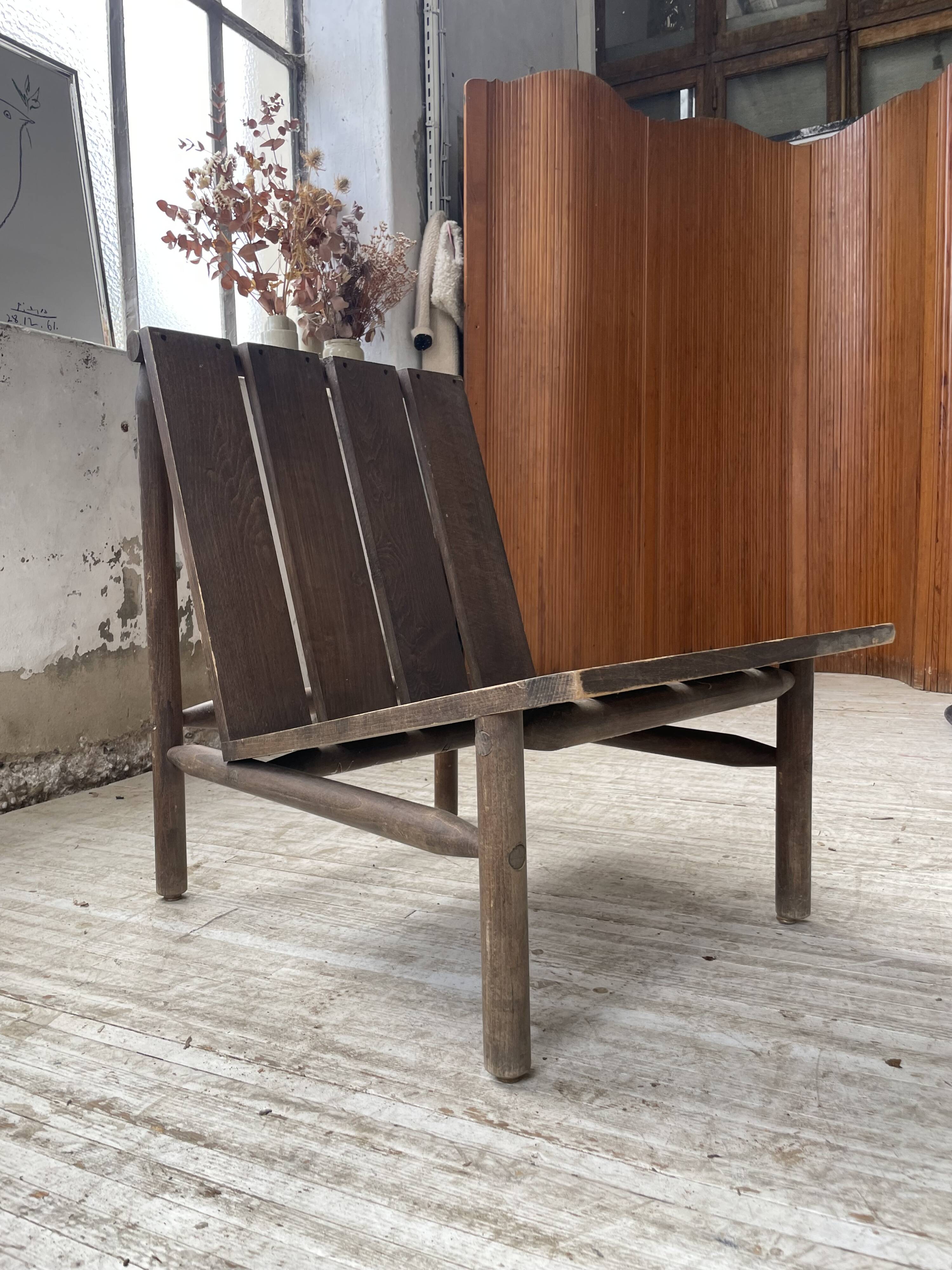 Modernist oak armchair