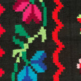 Vintage Romanian handwoven carpet with floral colorful design
