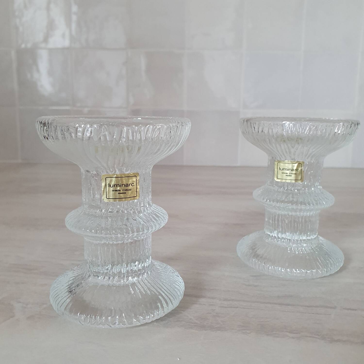 Duo de bougeoir en verre Luminarc style Timo Sarpaneva