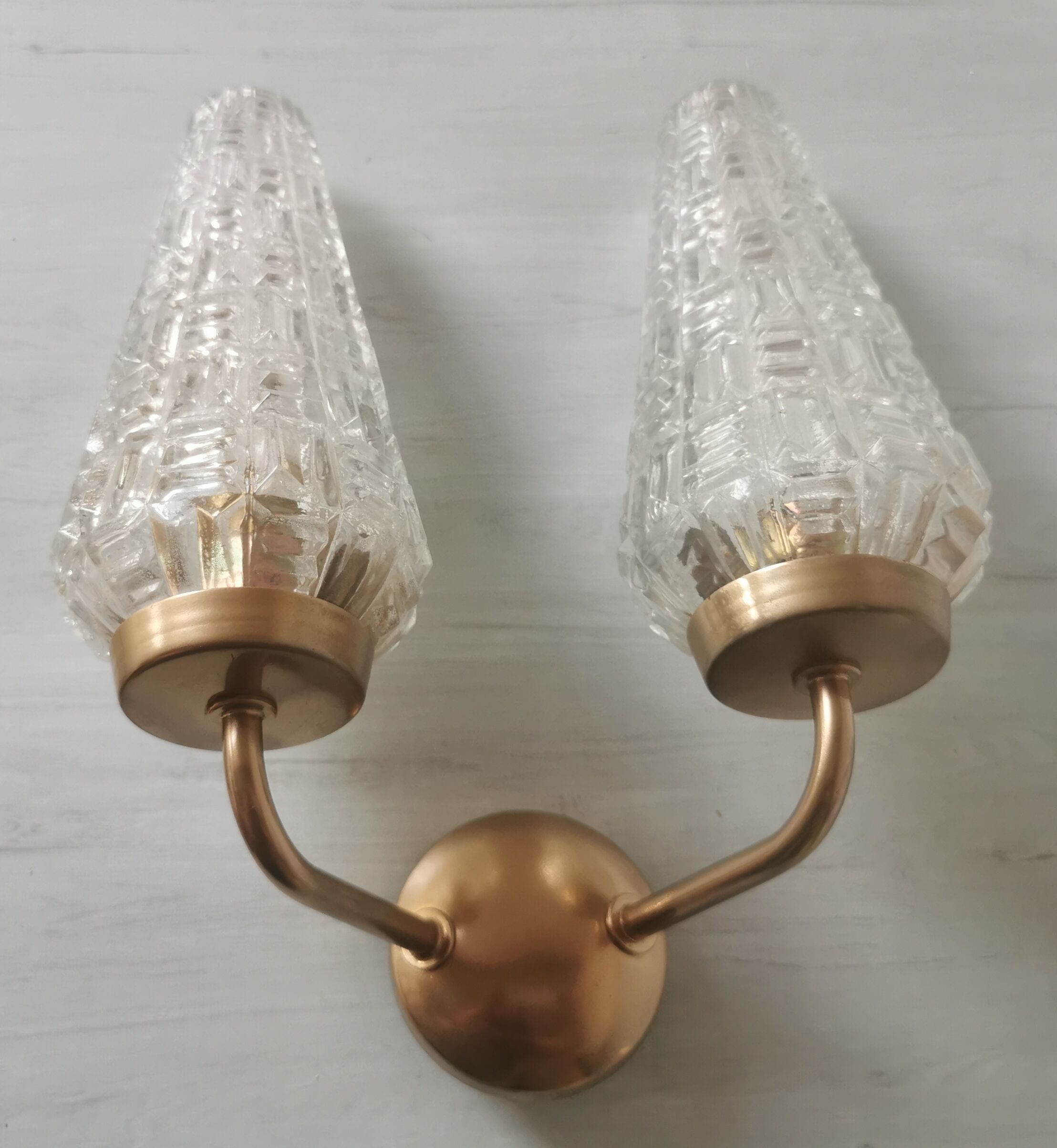 Vintage glass and brass applique