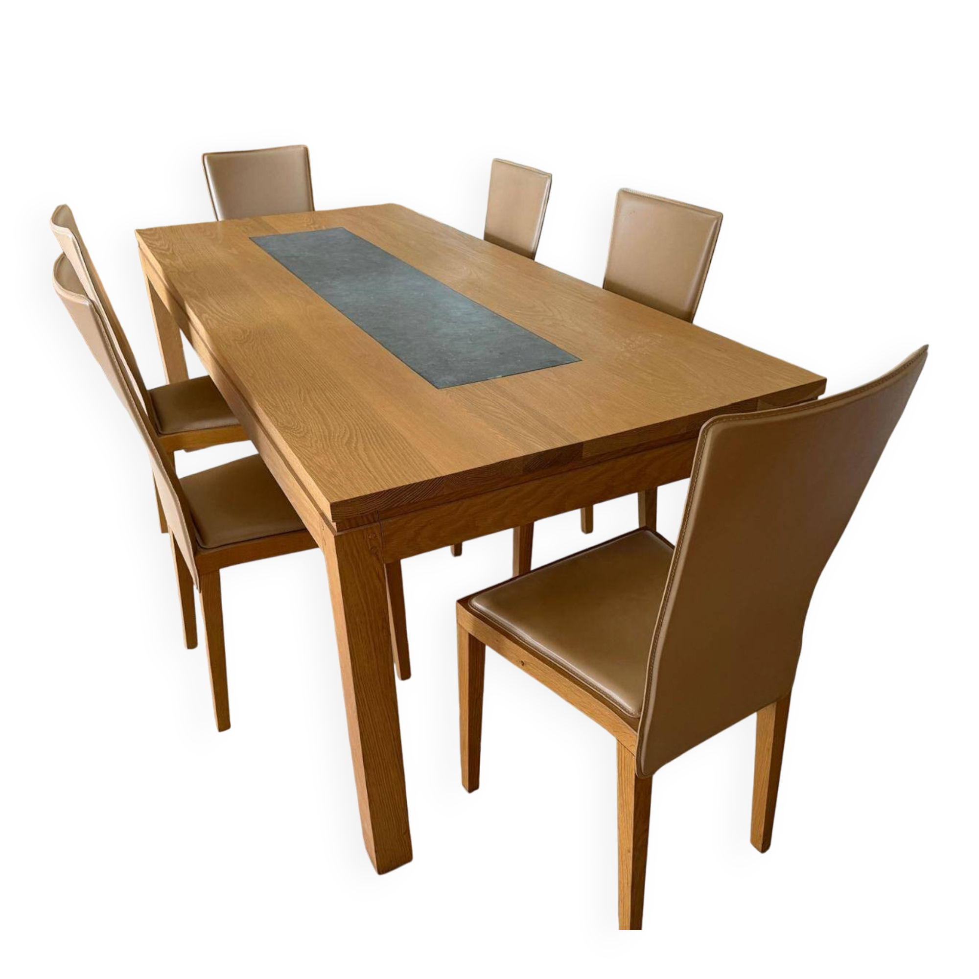 Solid oak table and genuine granite + 6 matching chairs