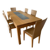 Table chêne massif et granit véritable + 6 chaises assorties