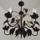 French Vintage 5 Light Brown & Green Tied Boquet Leaf Chandelier