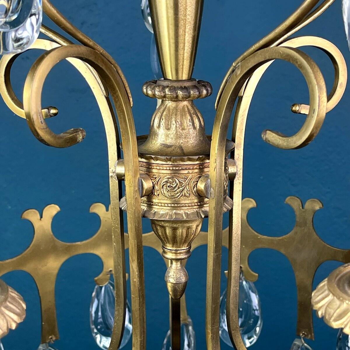 Vintage Chandelier with Crystal Drops, Italy, 1960s