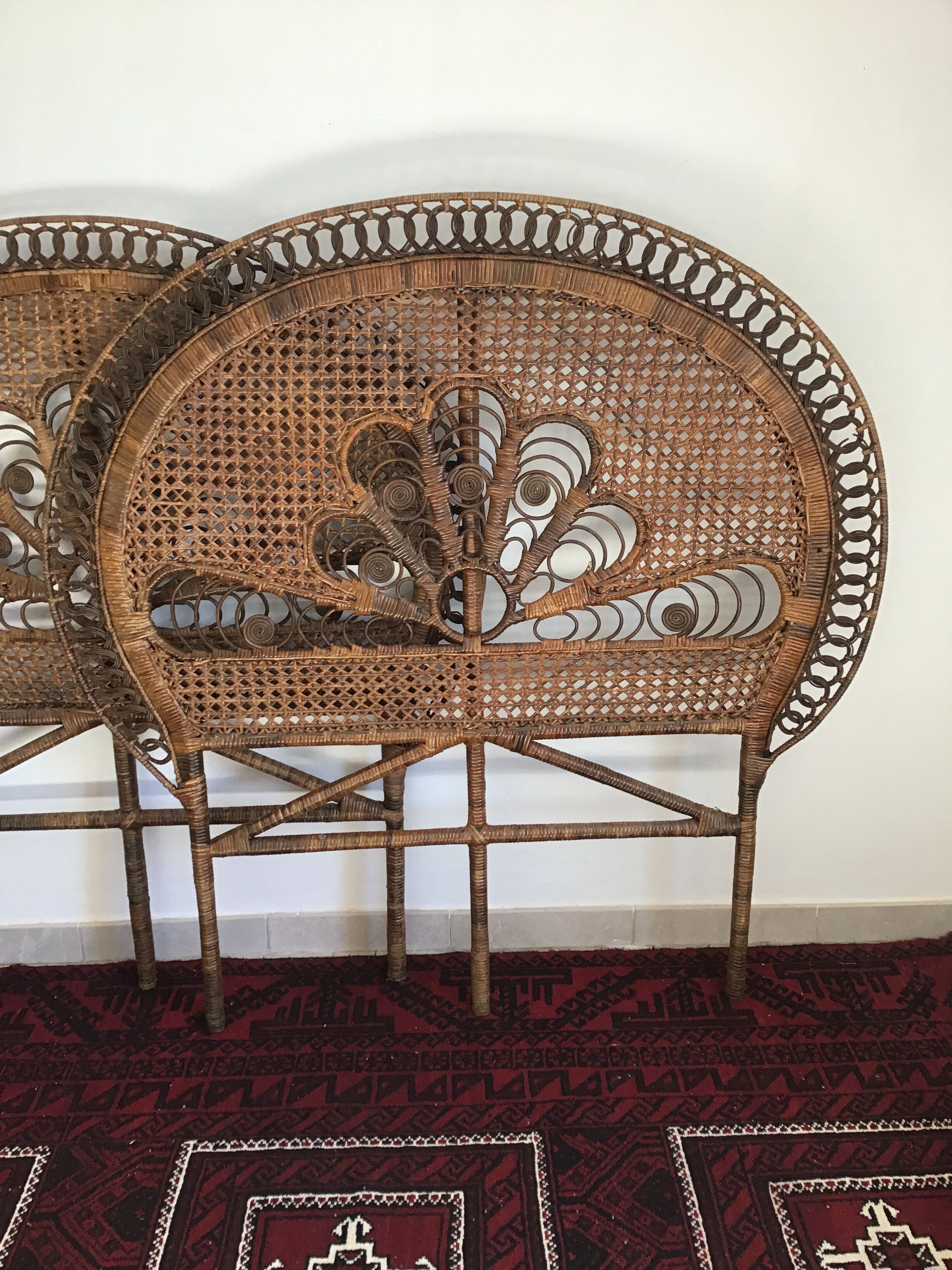 Pair of rattan and canning bed head