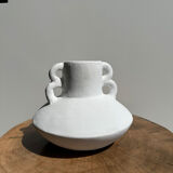 Handmade terracotta vase painted white with double handles H:16 D:20