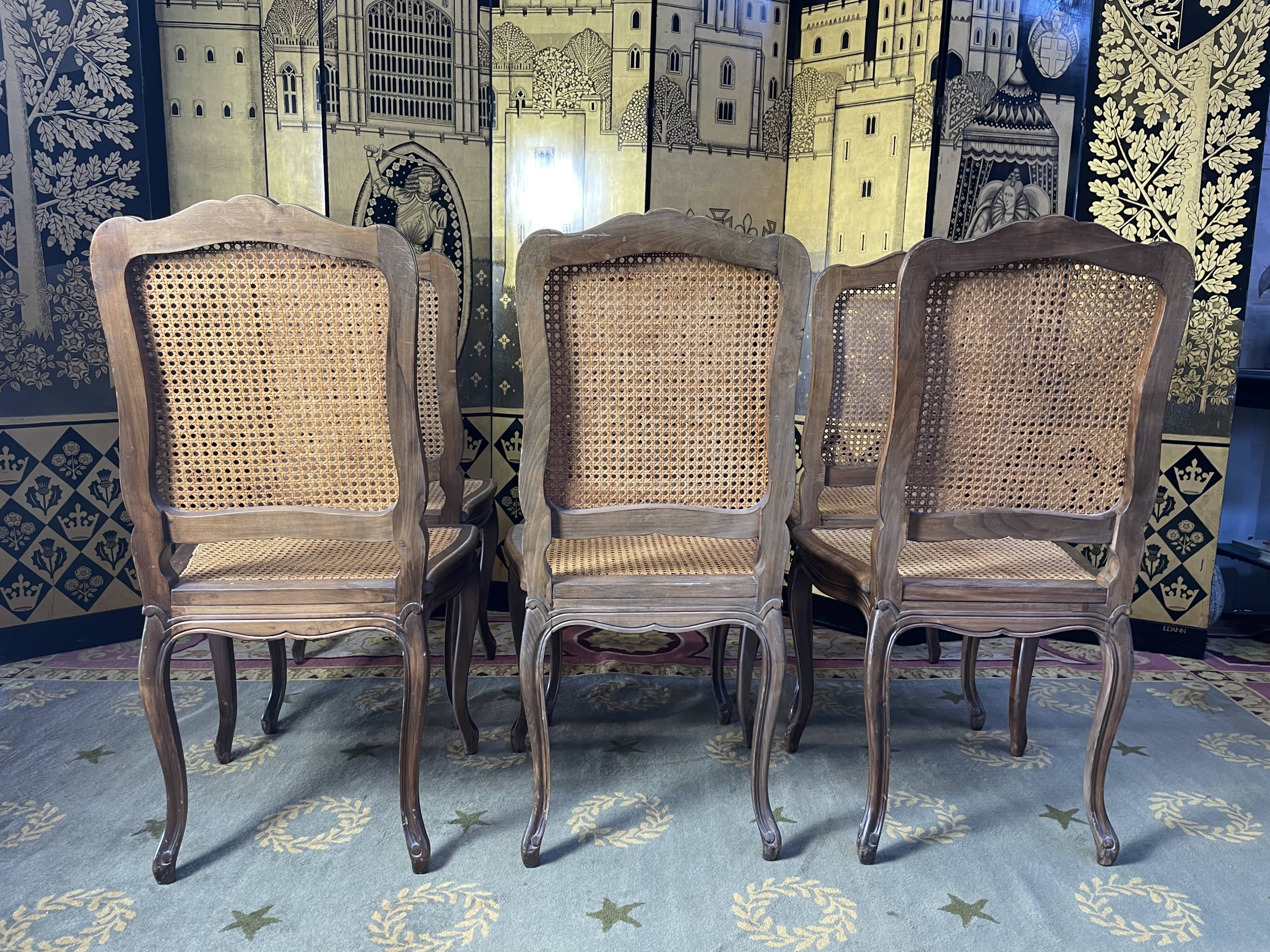Suite of 6 Louis XV style chairs in canning
