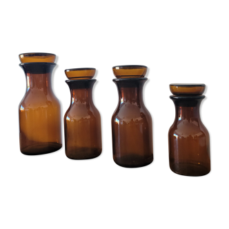 4 vintage amber glass jars