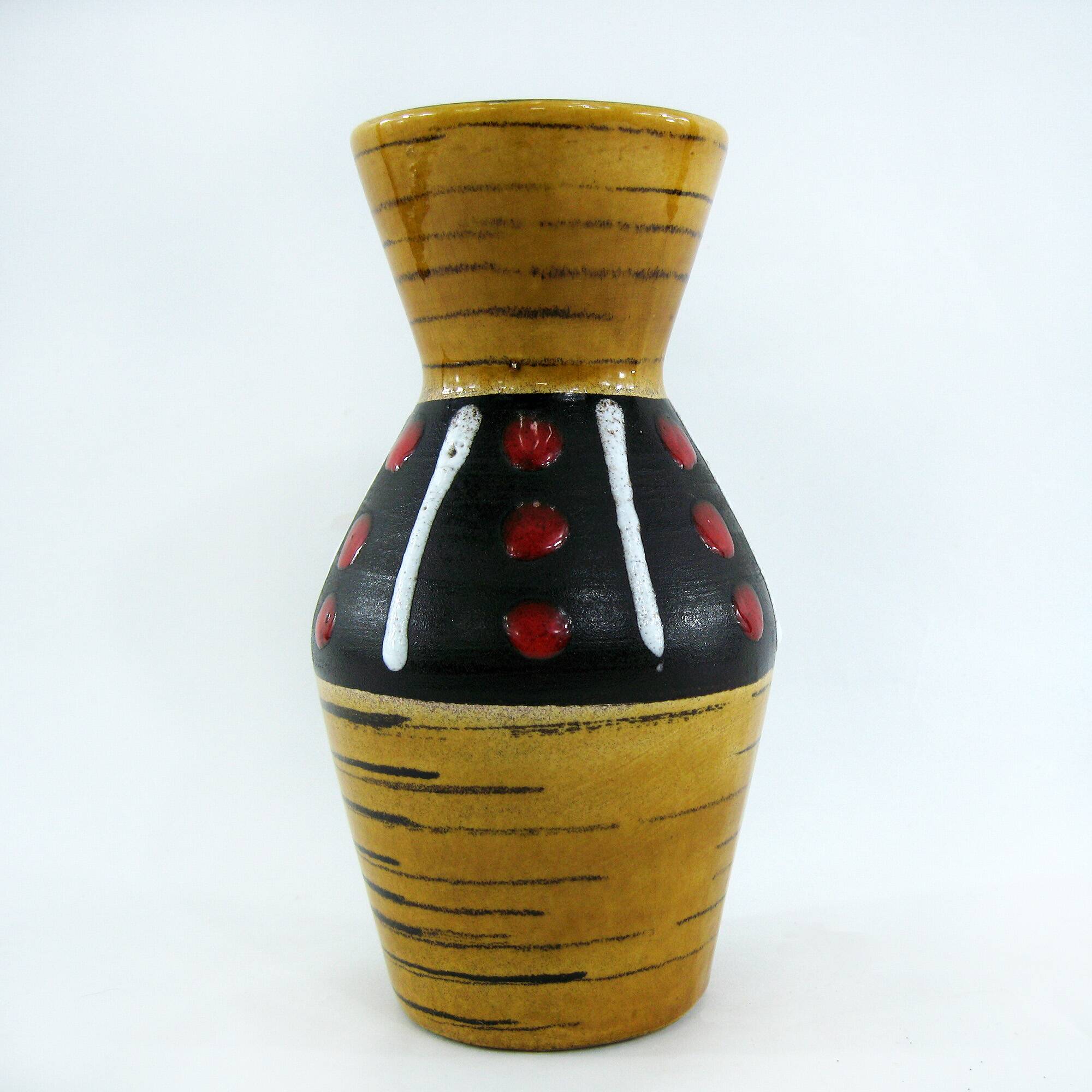 West Germany vase - black and red ochre graphic decor - Scheurich Keramik - vintage 60s