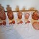 Set of 4 bottles and an art deco box in pink Bayel crystal