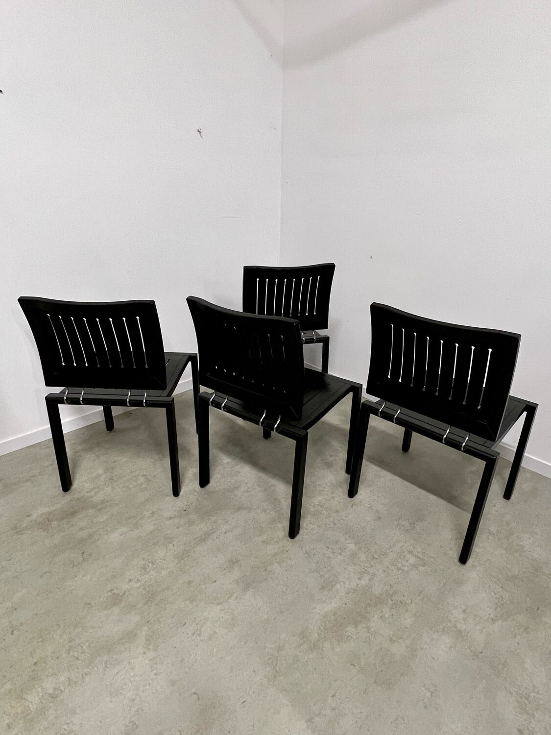 Lot 4 old vintage design chairs Dieticker Bruno Rey black wood year 70