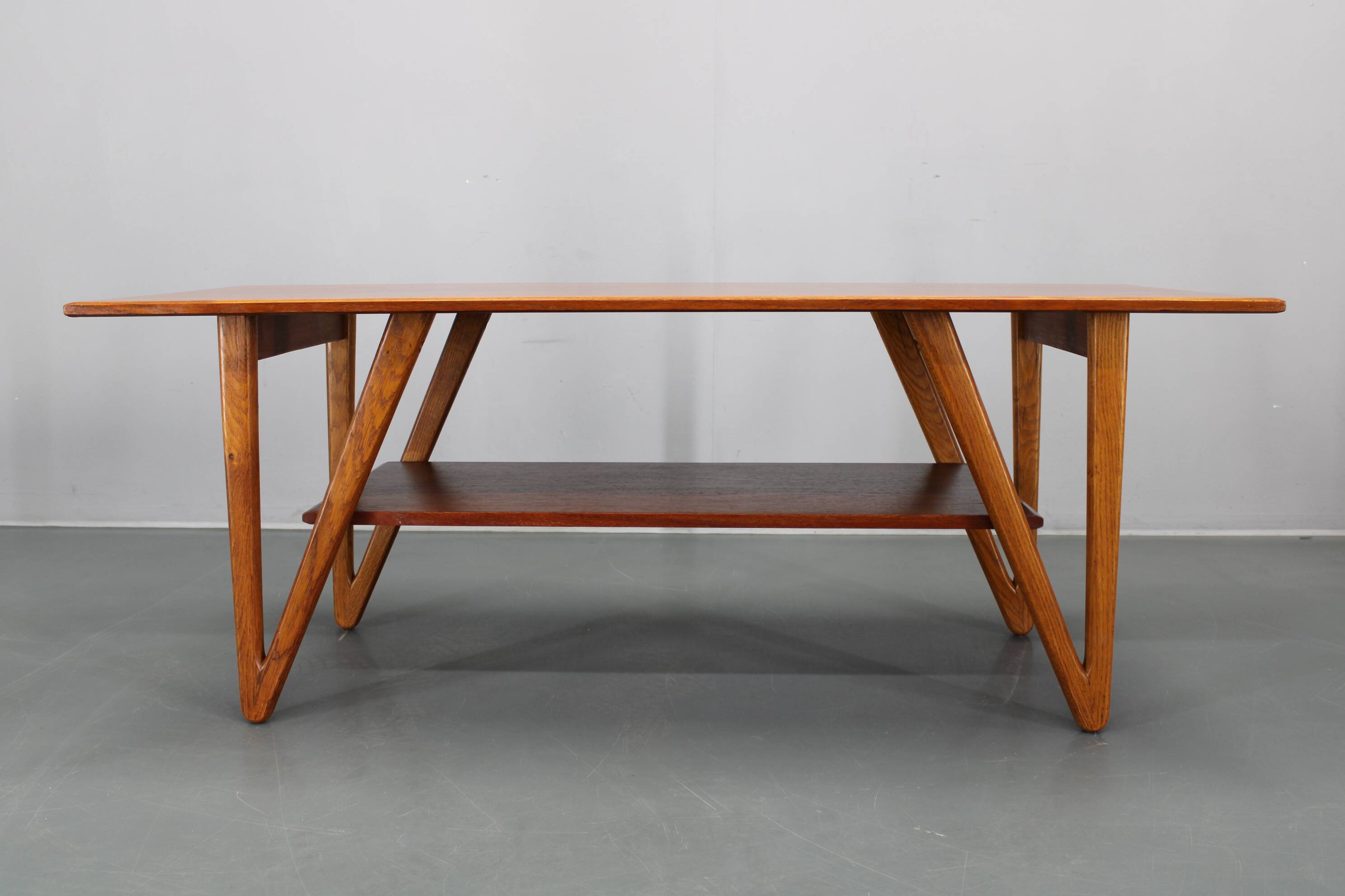 1960s Danish Coffee Table in Teak and Oak, Restored Scandinavian Modern Des