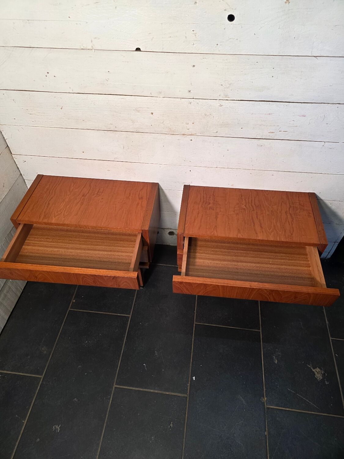 Pair of Scandinavian teak bedside tables from the 1960s.