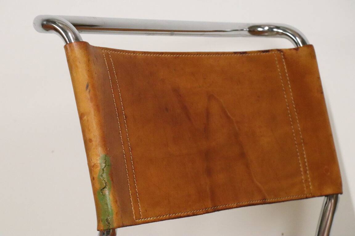 Set of 4 vintage leather and chrome metal chairs, 1970