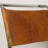 Set of 4 vintage leather and chrome metal chairs, 1970