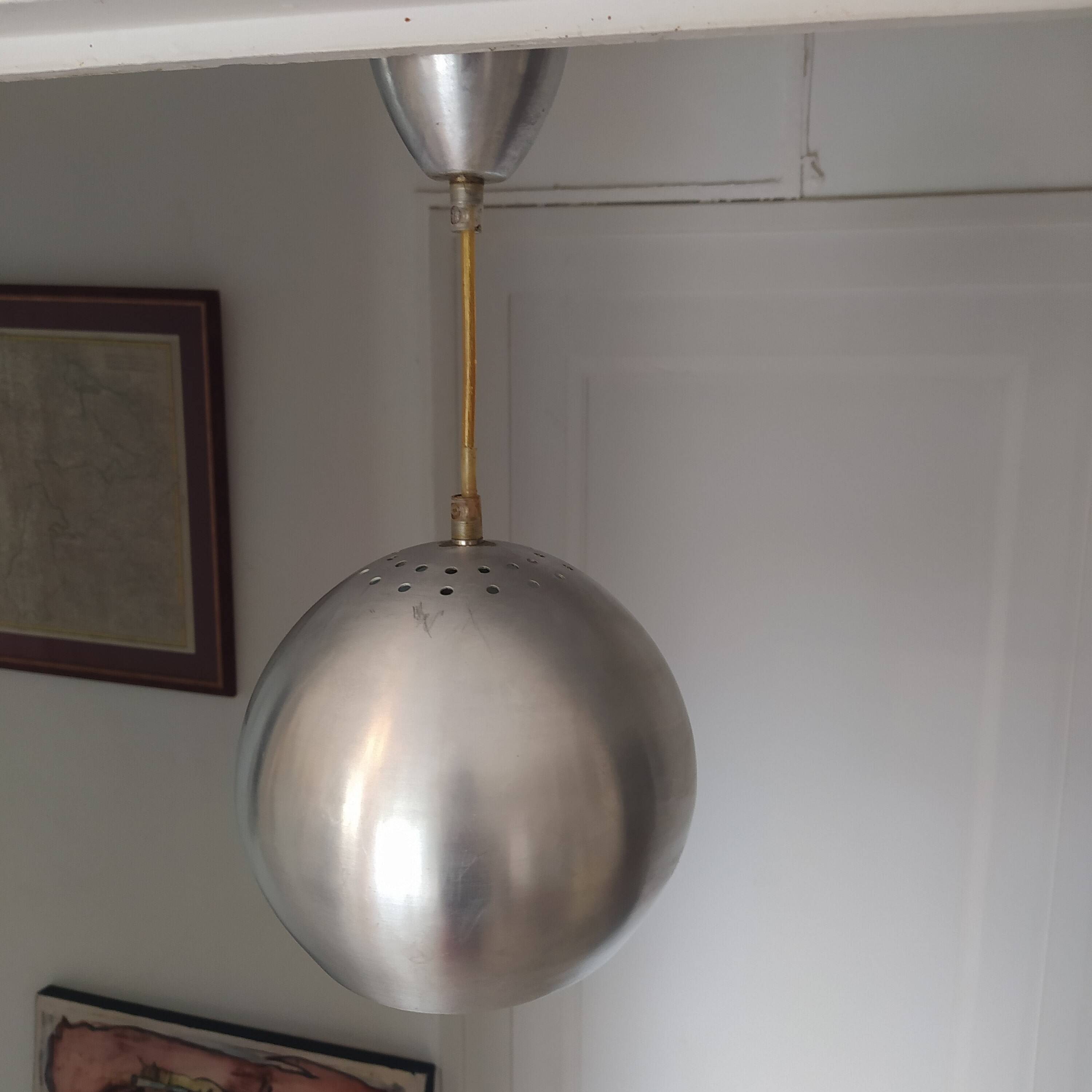 Vintage 70's ball pendant light in brushed aluminum