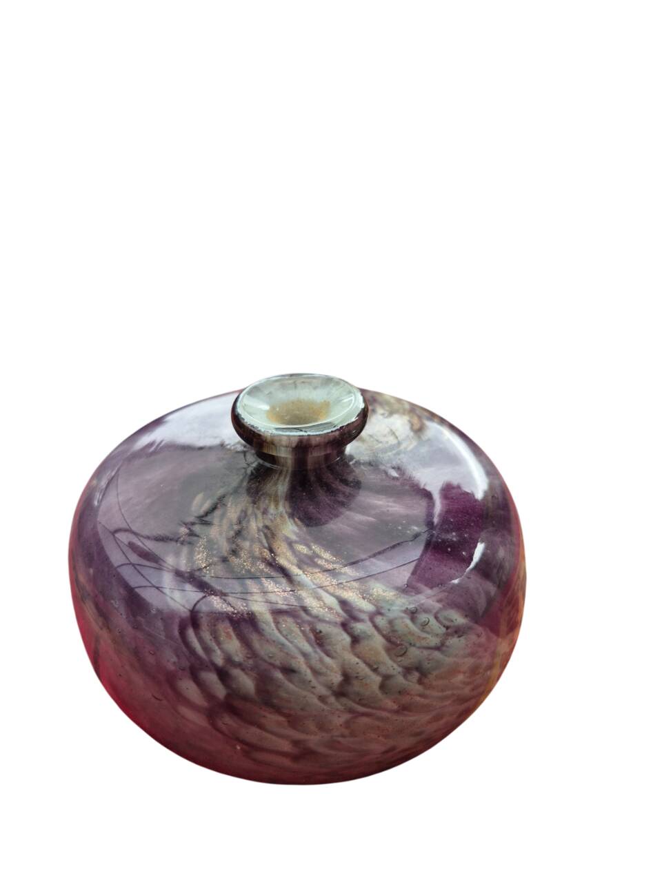 Vase panse aplatie à décor de spirales violettes et dorées