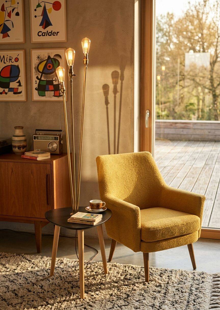 Three-light painter's table lamp in brass from the 1950s.