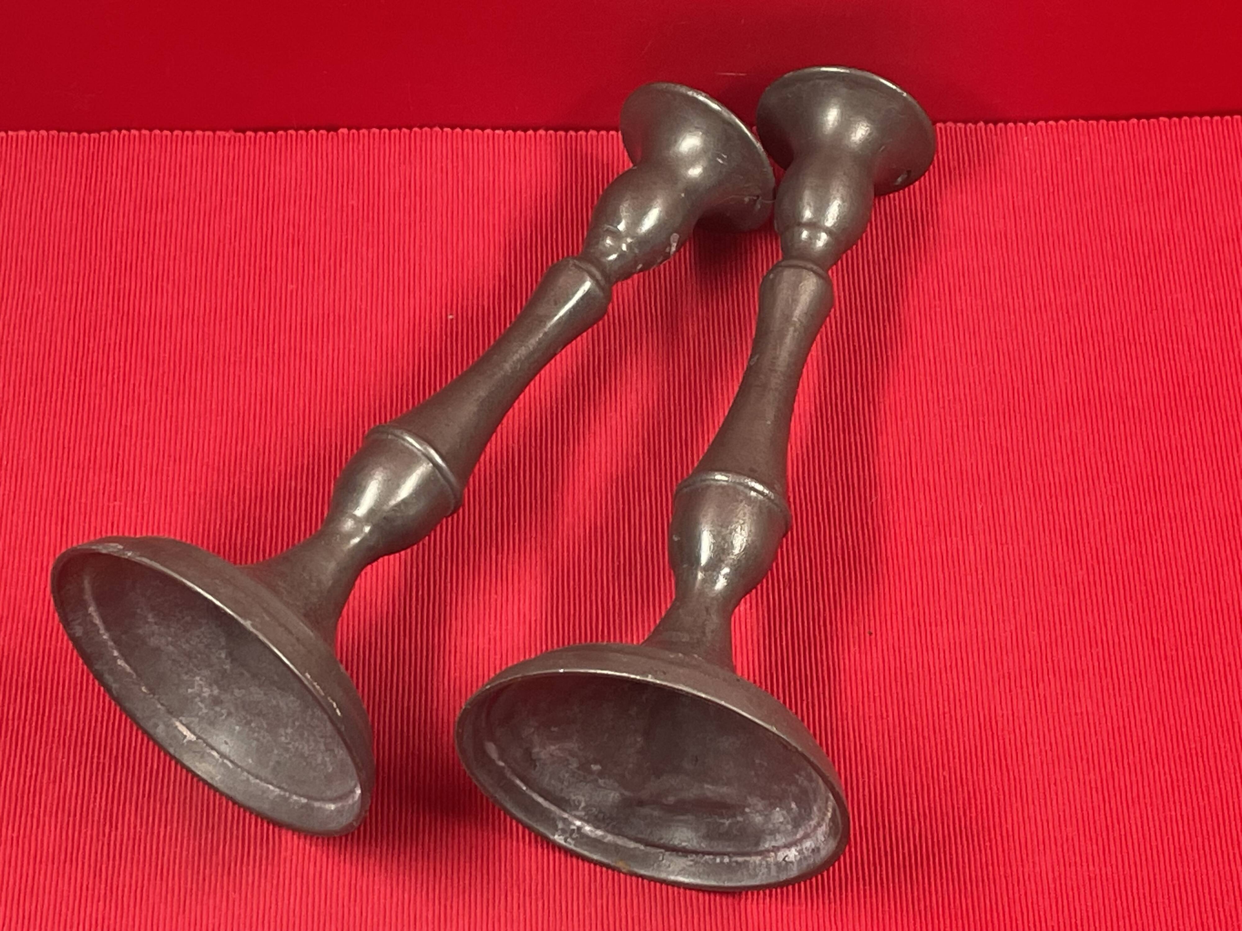 Pair of 23cm pewter candlesticks