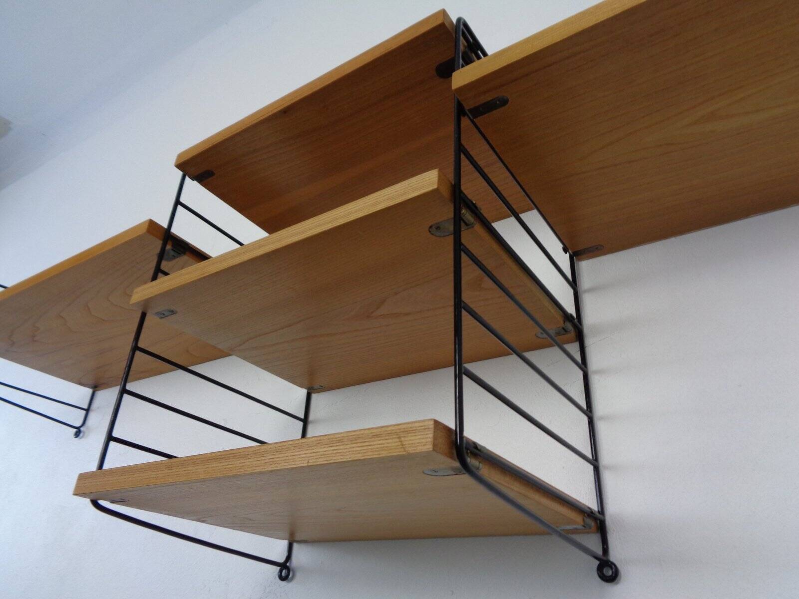 Swedish Ash and Metal Wall Unit by Kajsa & Nils Nisse Strinning for String, 1950s, Set of 9