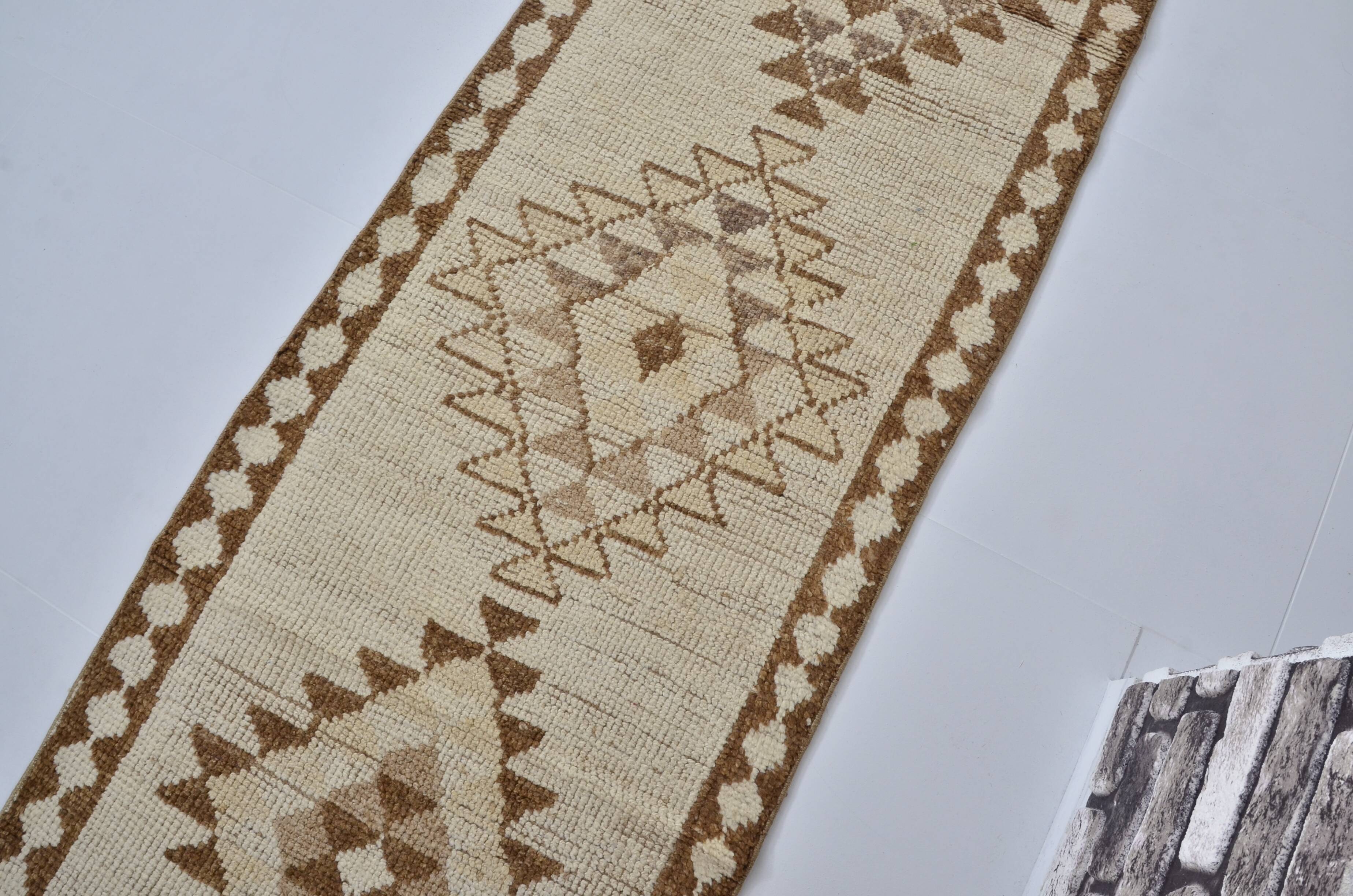 Decorative Vintage White Wool Runner Rug sku 2072