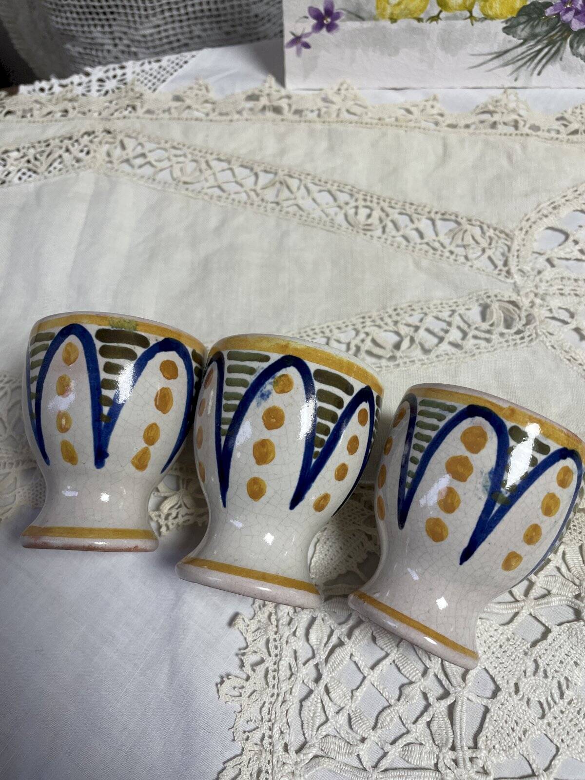 Set of 3 handmade decorated egg cups J 182
