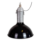 Grand lampadaire industriel en émail noir de la fabrique Philips, années 1960.