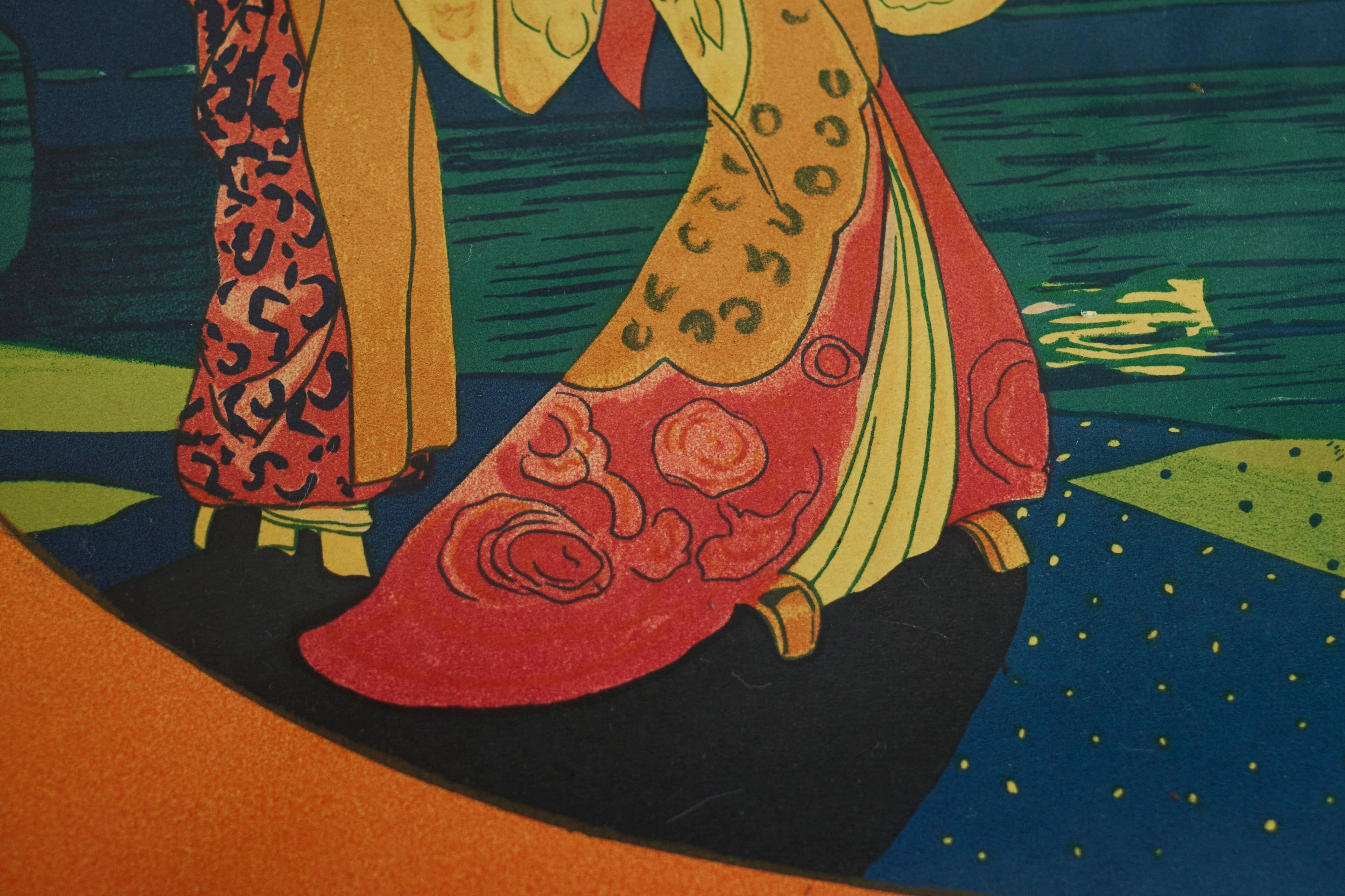 Art Deco Japanese-themed wooden and glass plateau, 1940s.