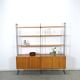 Modulair Omnia wandsysteem, Hilker, teak en zwart staal met legplanken