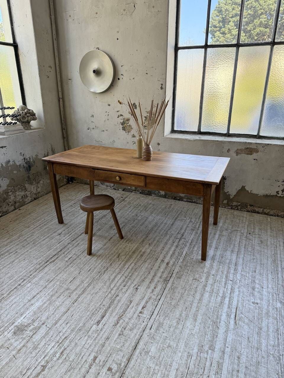 Cherry farmhouse table with spindle legs, 1950s