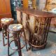Bar rotin cannelé  et ses 2 tabourets