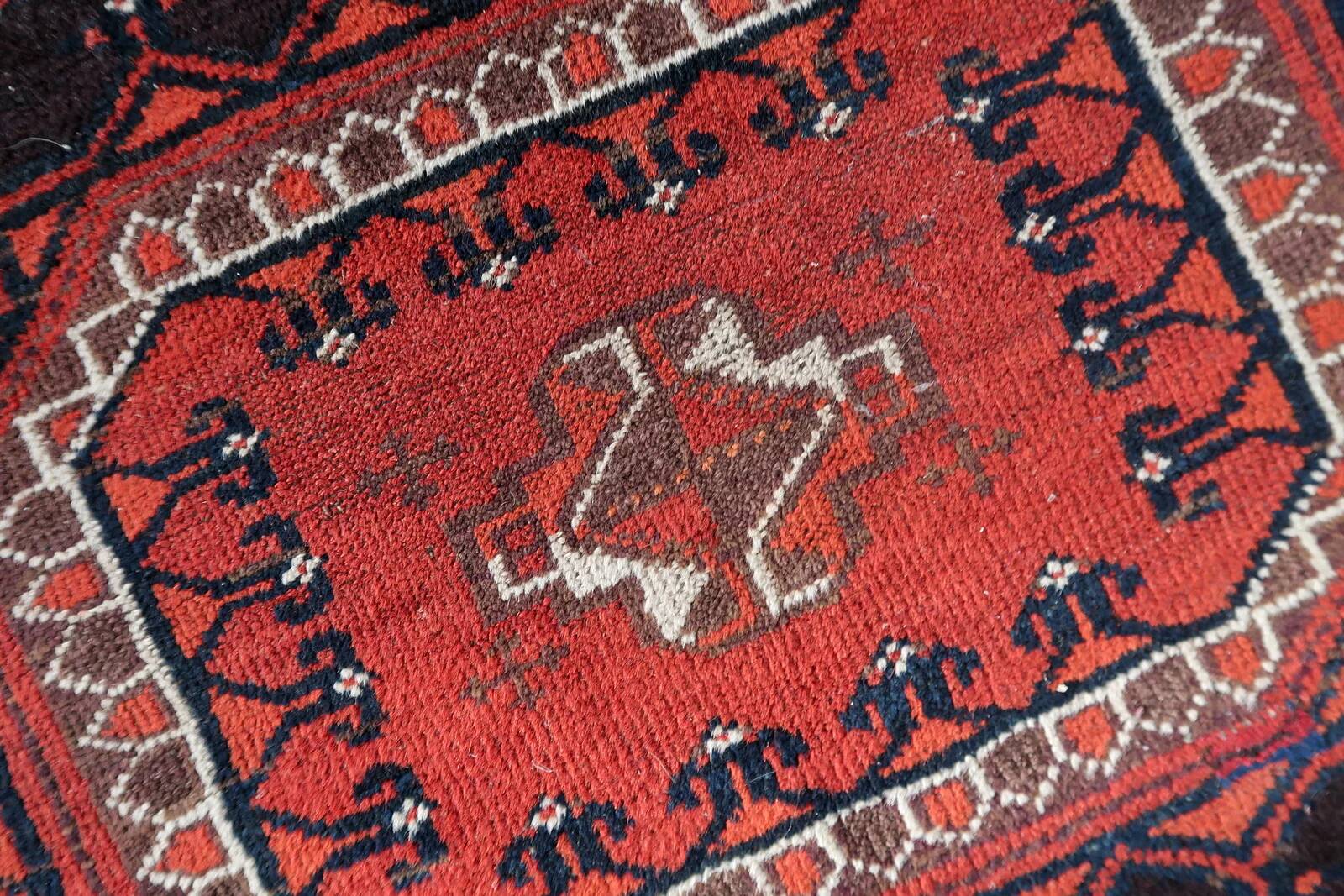 Tapis baloutche afghan ancien noué à la main 116 cm x 210 cm - rouge et marron (1C1195)
